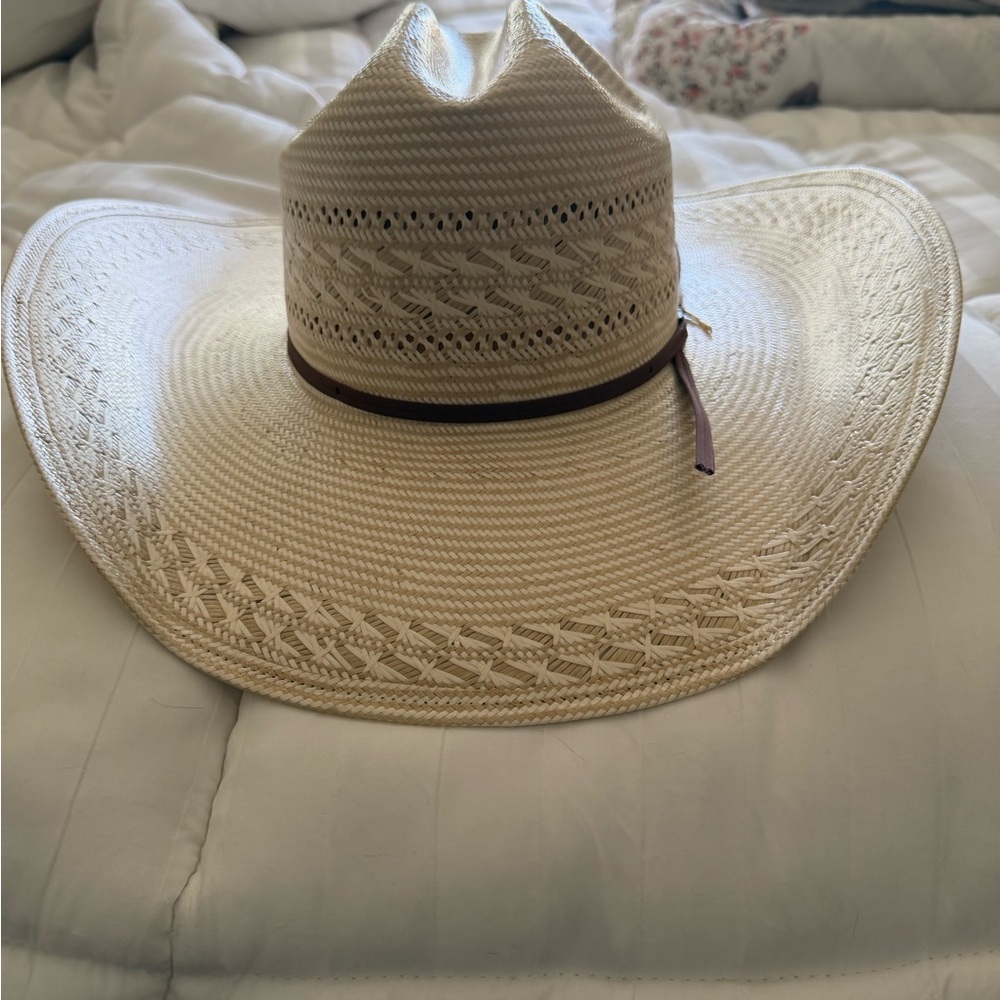 Men's Straw Western Cowboy Hat - Cream with Brown Band
